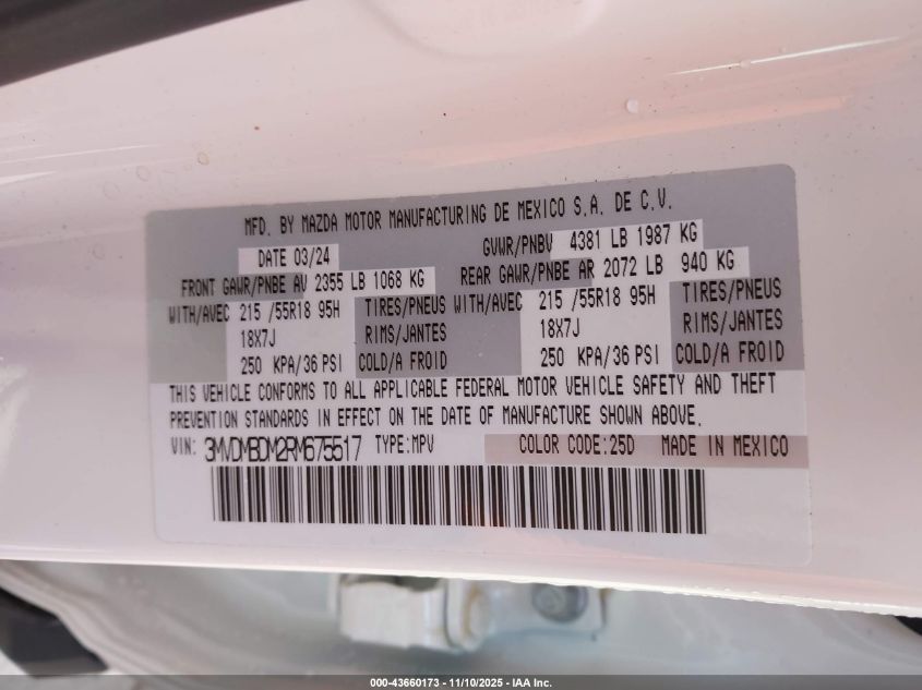 2024 Mazda Cx-30 2.5 S Premium Package VIN: 3MVDMBDM2RM675517 Lot: 43660173