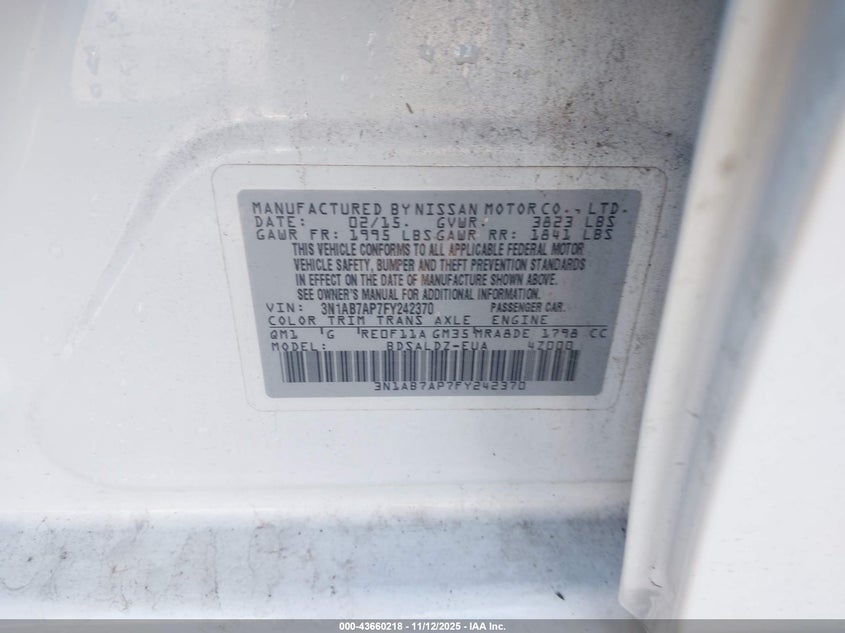 2015 NISSAN SENTRA FE+ S/S/SL/SR/SV - 3N1AB7AP7FY242370