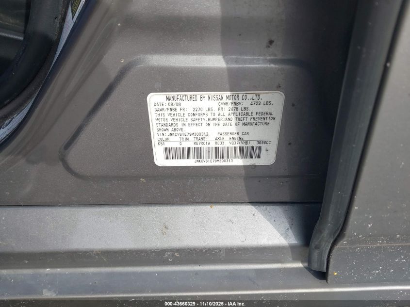 2009 Infiniti G37 VIN: JNKCV61E79M300313 Lot: 43660329