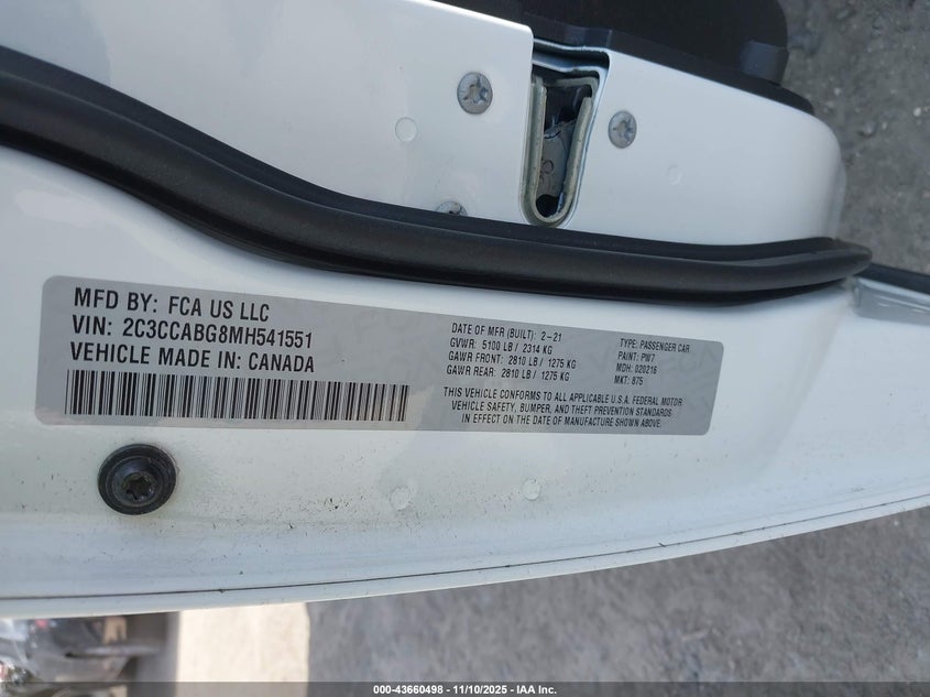 2021 Chrysler 300 300S VIN: 2C3CCABG8MH541551 Lot: 43660498