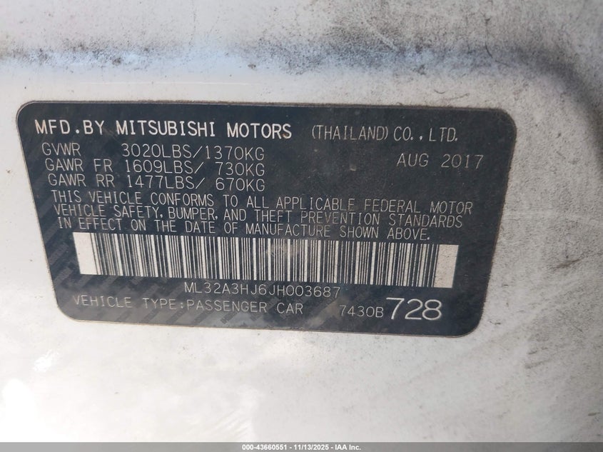 2018 MITSUBISHI MIRAGE ES - ML32A3HJ6JH003687