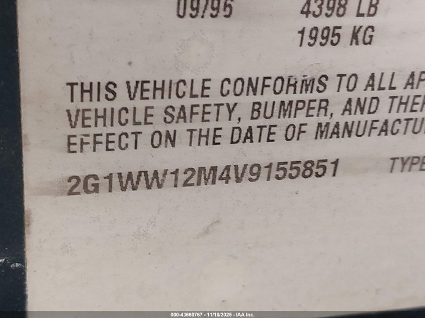 1997 Chevrolet Monte Carlo Ls VIN: 2G1WW12M4V9155851 Lot: 43660767