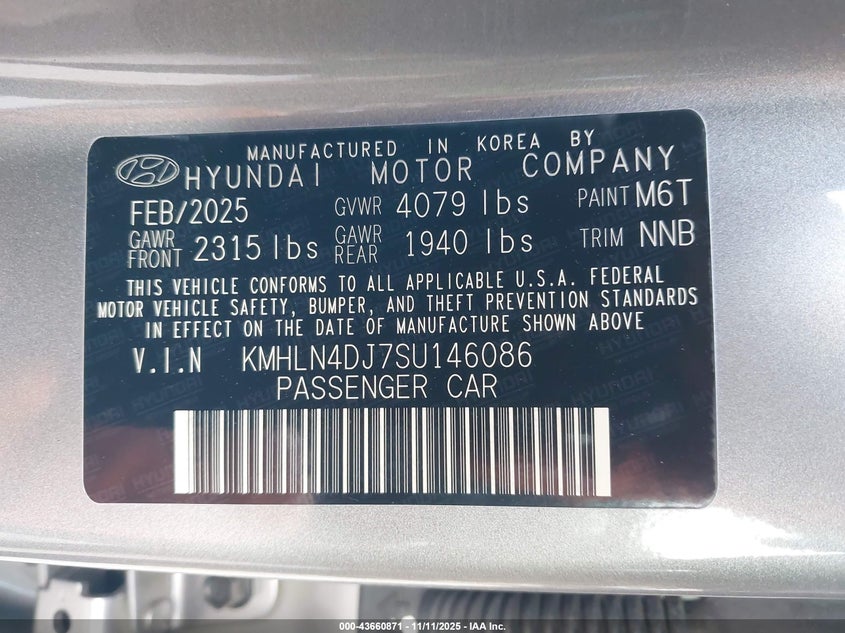 2025 HYUNDAI ELANTRA HYBRID LIMITED KMHLN4DJ7SU146086