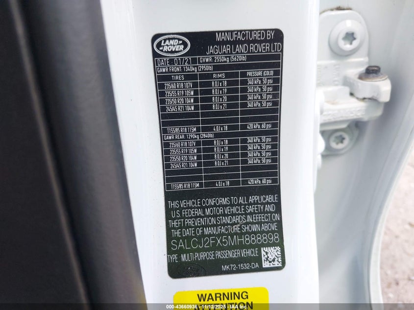 2021 Land Rover Discovery Sport S VIN: SALCJ2FX5MH888898 Lot: 43660936