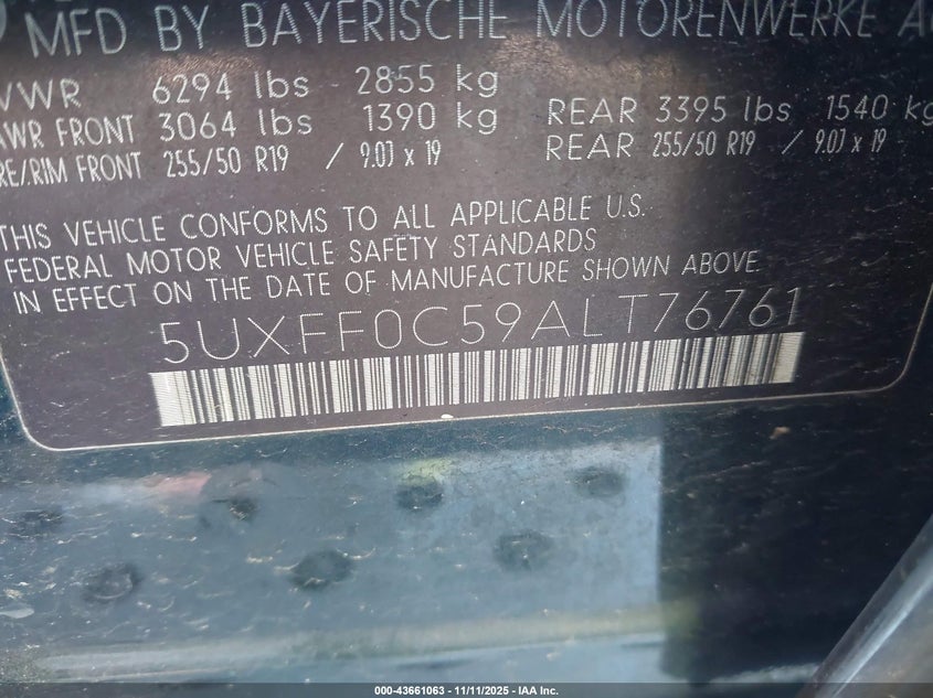2010 BMW X5 xDrive35D VIN: 5UXFF0C59ALT76761 Lot: 43661063