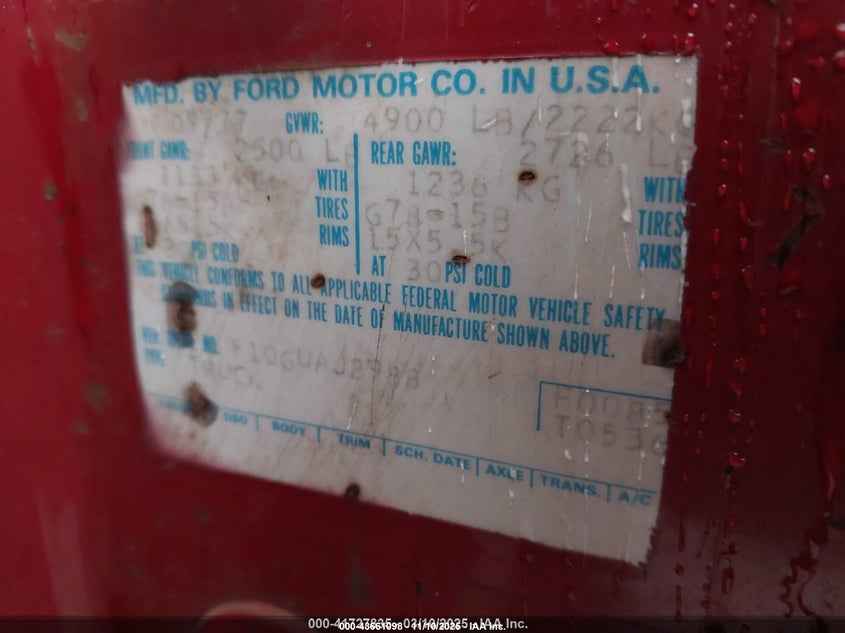 1976 Ford Ranger VIN: 000000F10GUAJ2988 Lot: 43661098