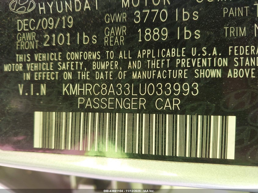 2020 HYUNDAI VENUE SEL KMHRC8A33LU033993