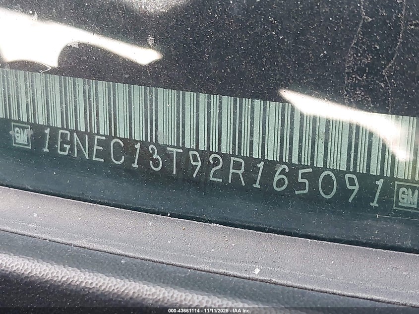 2002 Chevrolet Tahoe Ls VIN: 1GNEC13T92R165091 Lot: 43661114