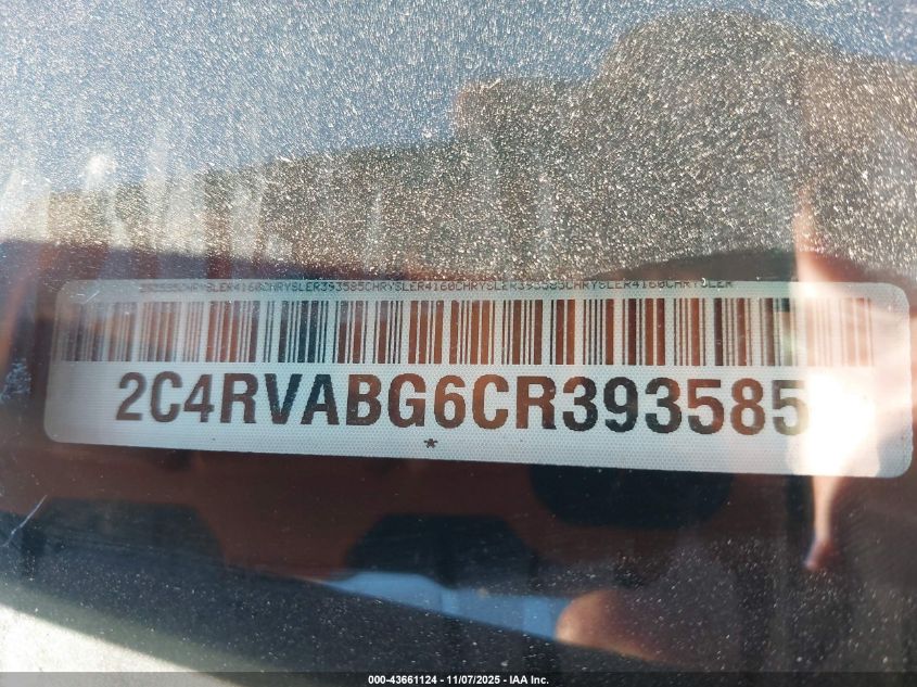 2012 Volkswagen Routan Se VIN: 2C4RVABG6CR393585 Lot: 43661124