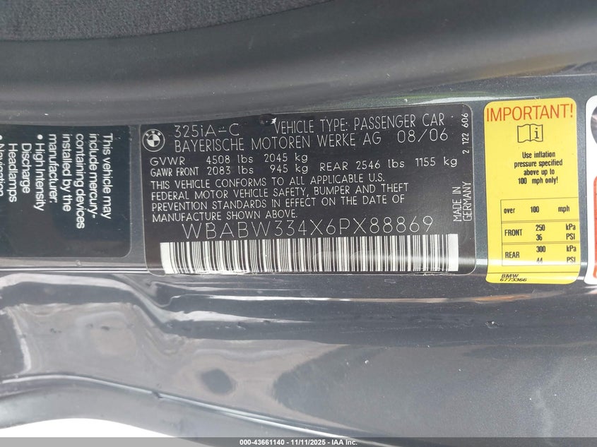 WBABW334X6PX88869 2006 BMW 3ER photo no. 9