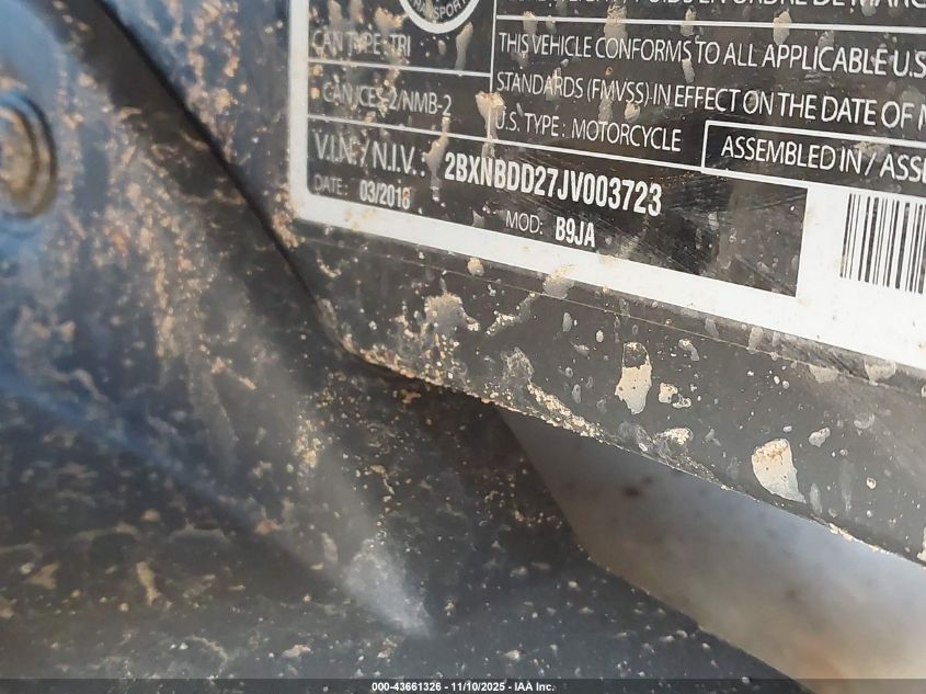 2018 Can-Am Spyder Roadster Rt/Rt Limited/Rt Limited 10Th Anniversary VIN: 2BXNBDD27JV003723 Lot: 43661326