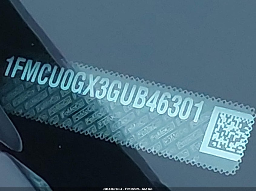 2016 Ford Escape Se VIN: 1FMCU0GX3GUB46301 Lot: 43661364