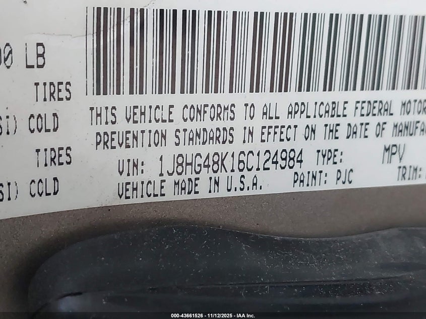 2006 Jeep Commander VIN: 1J8HG48K16C124984 Lot: 43661526