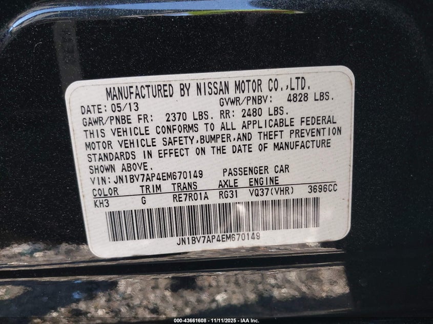 2014 INFINITI Q50 SPORT - JN1BV7AP4EM670149