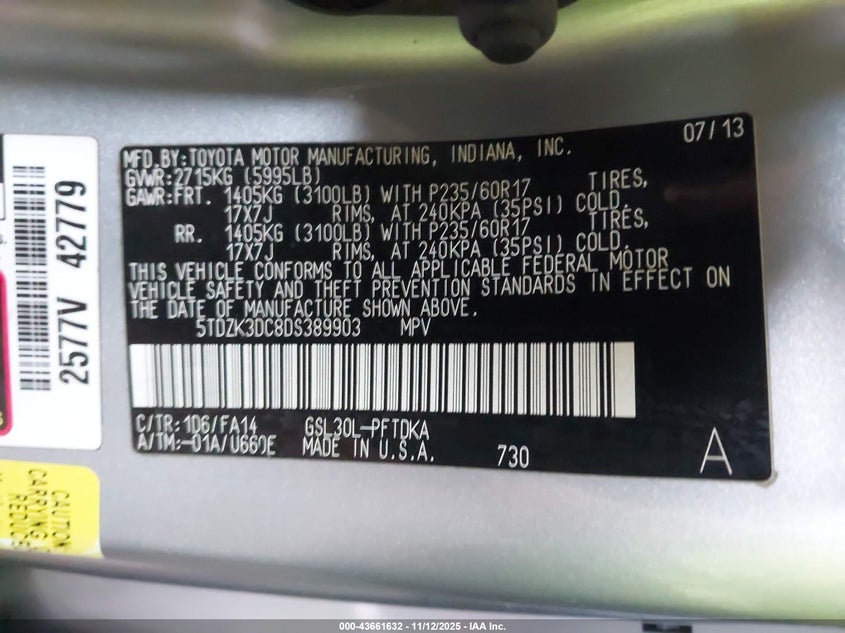 5TDZK3DC8DS389903 2013 TOYOTA SIENNA photo no. 9