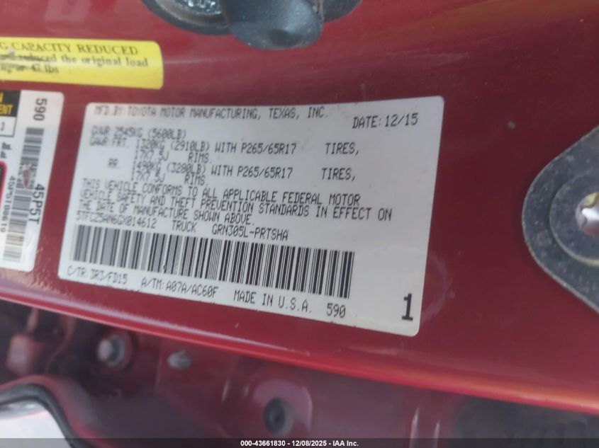 2016 Toyota Tacoma VIN: 5TFCZ5AN6GX014612 Lot: 43661830