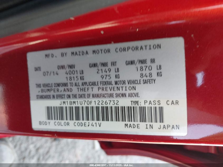 2015 Mazda Mazda3 I Sport VIN: JM1BM1U70F1226732 Lot: 43661897