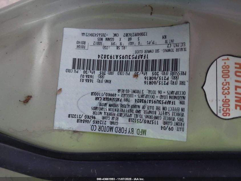 2005 Ford Taurus Se VIN: 1FAFP53U95A193824 Lot: 43661993