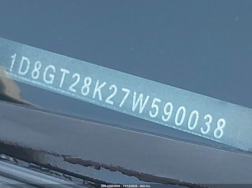 2007 Dodge Nitro Sxt VIN: 1D8GT28K27W590038 Lot: 43662009