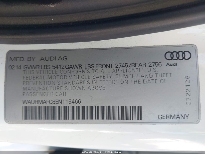 2014 AUDI A6 3.0 TDI PREMIUM PLUS WAUHMAFC8EN115466