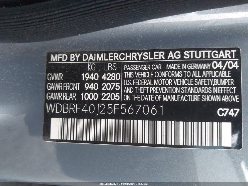 2005 Mercedes-Benz C 230 Kompressor Sport VIN: WDBRF40J25F567061 Lot: 43662373