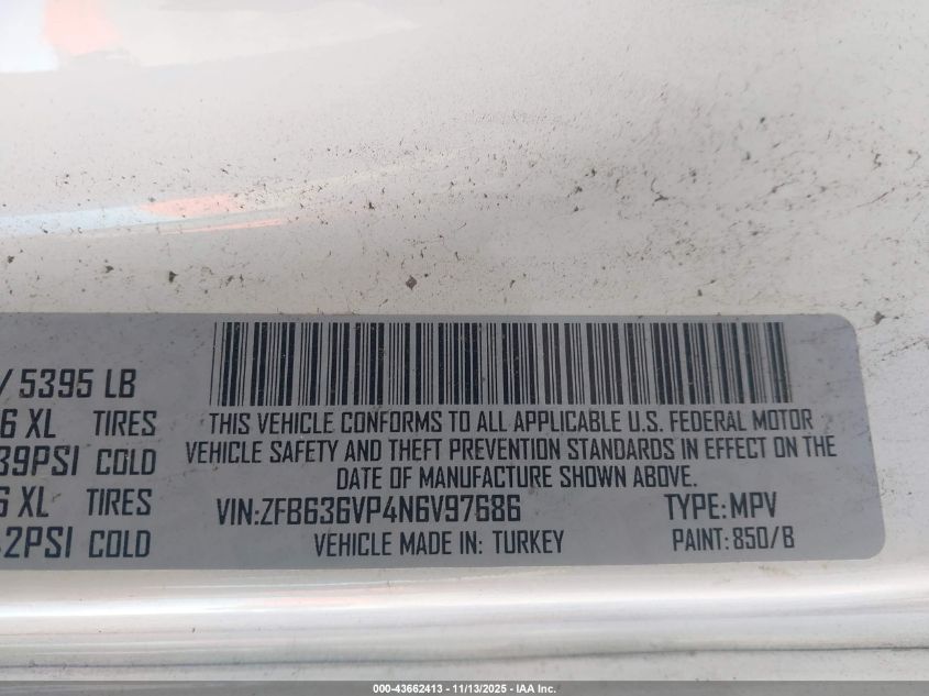 2022 Ram Promaster City Cargo Van VIN: ZFB636VP4N6V97686 Lot: 43662413