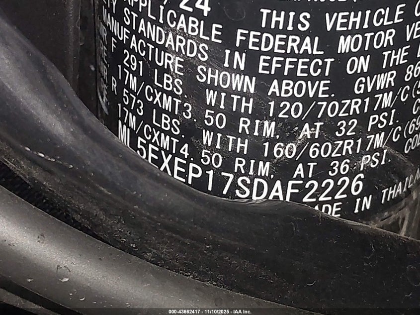 2025 Kawasaki Ex650 P VIN: ML5EXEP17SDAF2226 Lot: 43662417