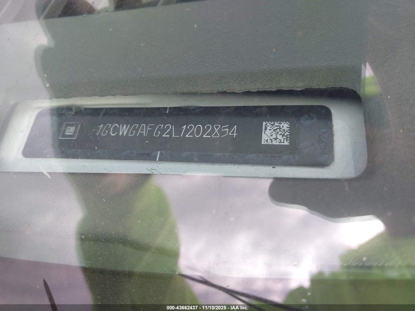 2020 Chevrolet Express Cargo Rwd 2500 Regular Wheelbase Wt VIN: 1GCWGAFG2L1202854 Lot: 43662437