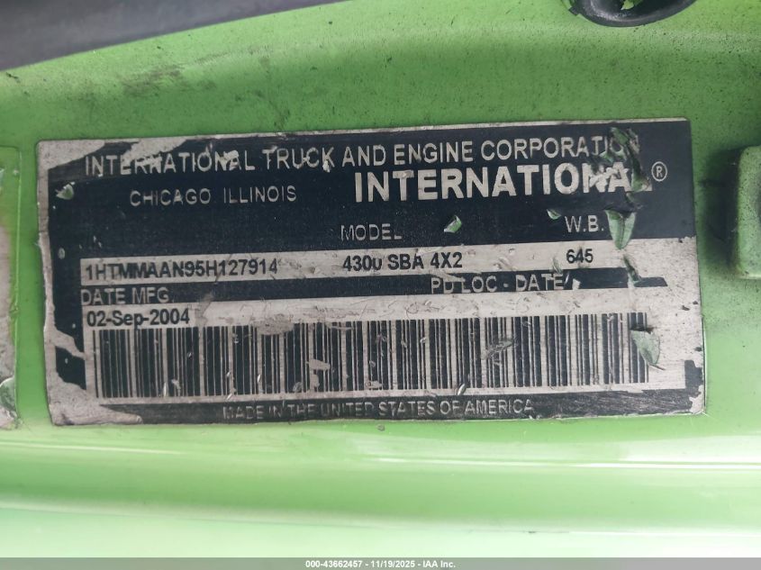 2005 International 4000 4300 VIN: 1HTMMAAN95H127914 Lot: 43662457