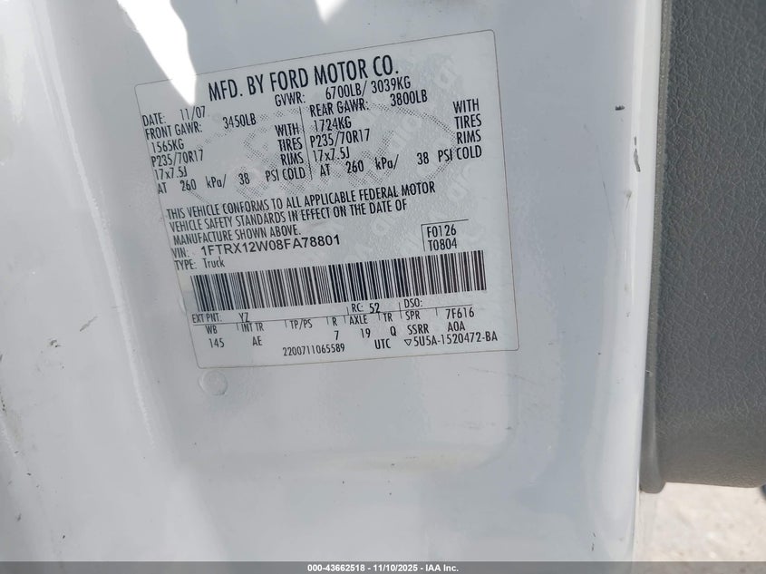 1FTRX12W08FA78801 2008 FORD F-150 photo no. 9