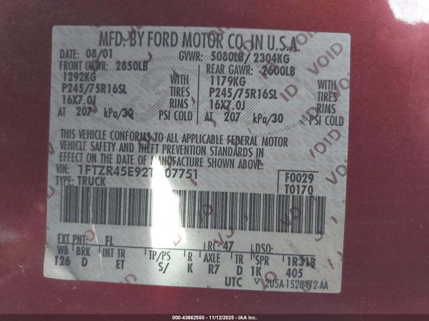 2002 Ford Ranger Edge/Xlt VIN: 1FTZR45E92TA07751 Lot: 43662550