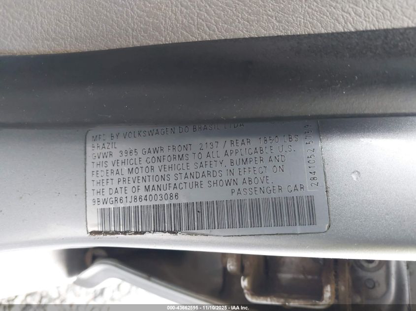 2006 Volkswagen Golf Gls Tdi VIN: 9BWGR61J864003086 Lot: 43662595
