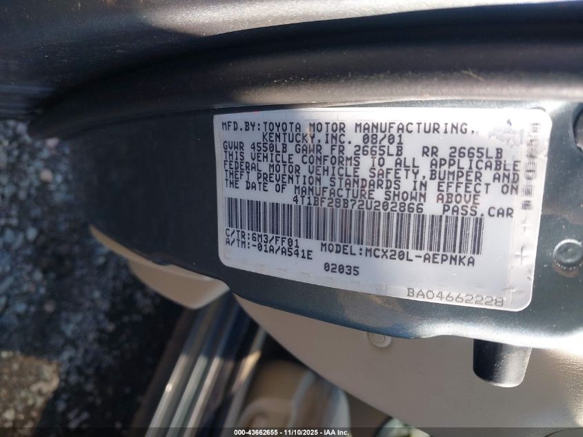 2002 Toyota Avalon Xl VIN: 4T1BF28B72U202866 Lot: 43662655