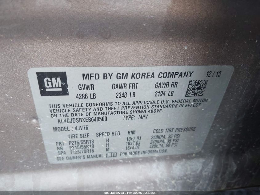 2014 Buick Encore Premium VIN: KL4CJDSBXEB640500 Lot: 43662793