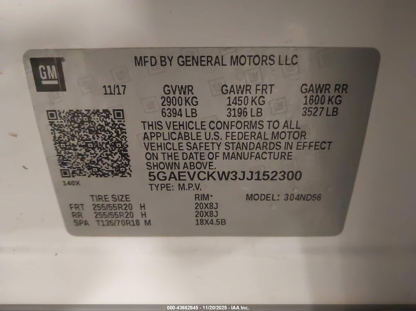 2018 Buick Enclave Avenir VIN: 5GAEVCKW3JJ152300 Lot: 43662845