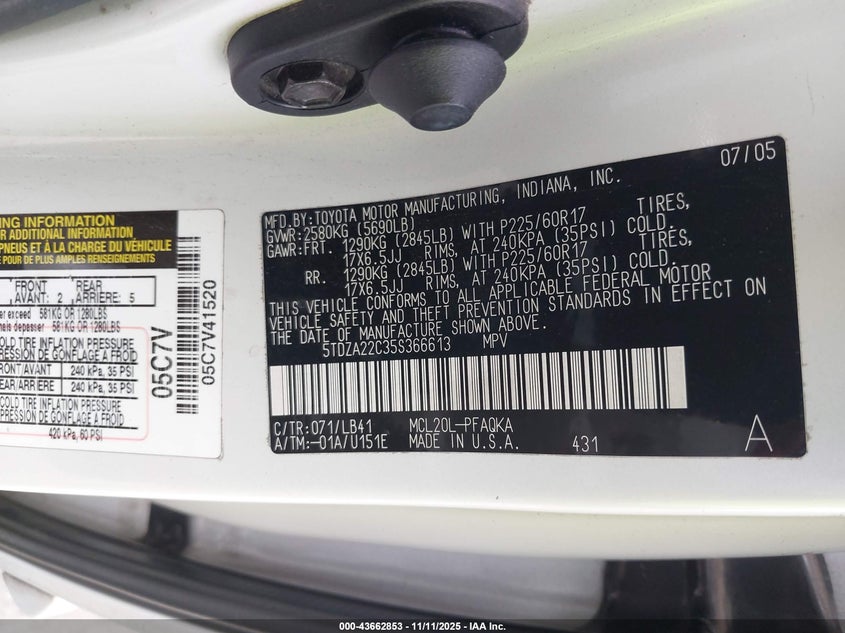 5TDZA22C35S366613 2005 TOYOTA SIENNA photo no. 9