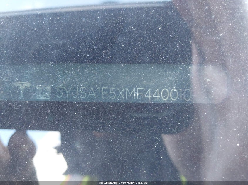 2021 Tesla Model S Long Range Dual Motor All-Wheel Drive VIN: 5YJSA1E5XMF440010 Lot: 43662906