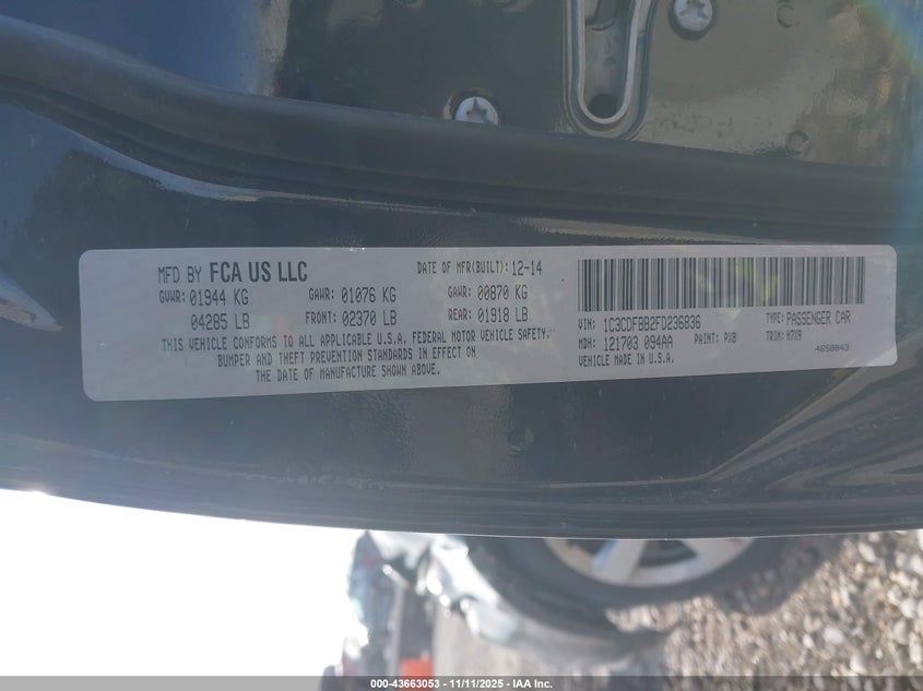 1C3CDFBB2FD236836 2015 DODGE DART photo no. 9