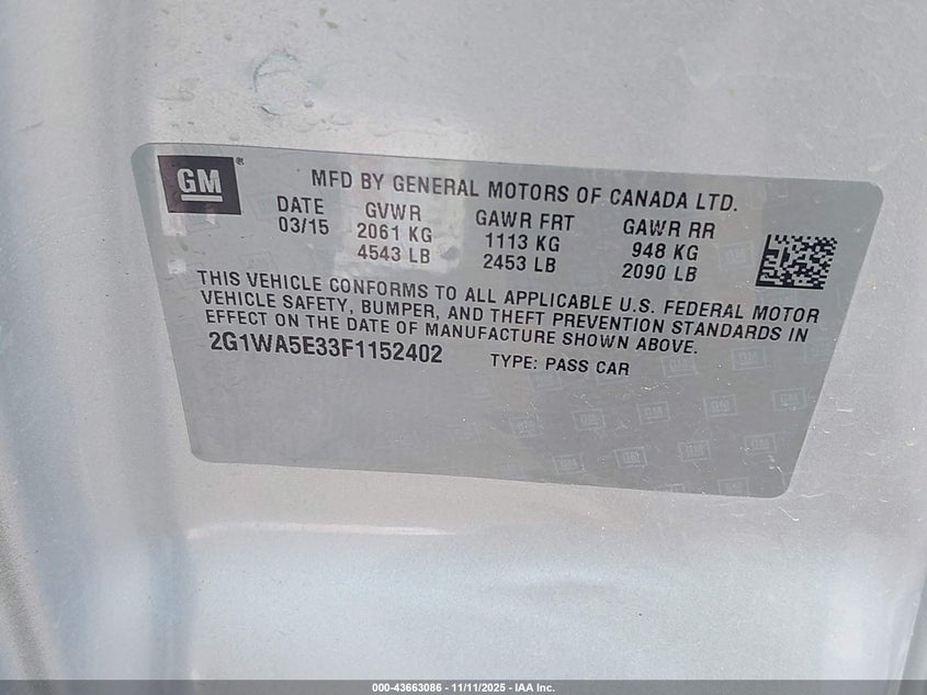 2015 CHEVROLET IMPALA LIMITED LS - 2G1WA5E33F1152402