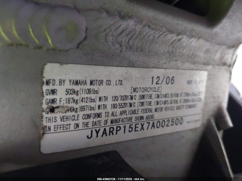 JYARP15EX7A002500 2007 YAMAHA FJR 1300 photo no. 10