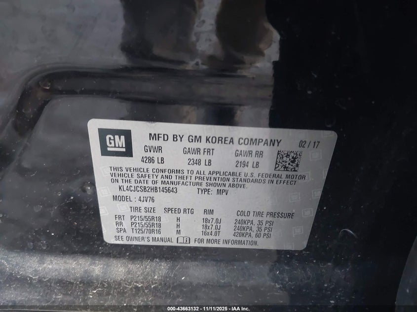 KL4CJCSB2HB145643 2017 BUICK ENCORE photo no. 9