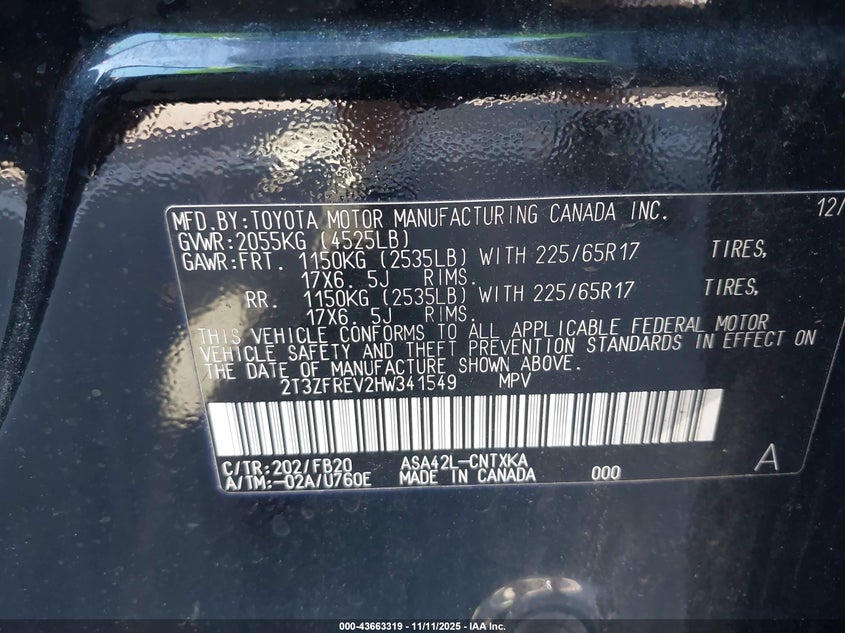 2017 TOYOTA RAV4 LE - 2T3ZFREV2HW341549