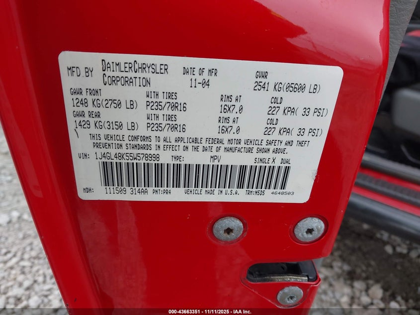 1J4GL48K55W578998 2005 JEEP LIBERTY (NORTH AMERICA) photo no. 9