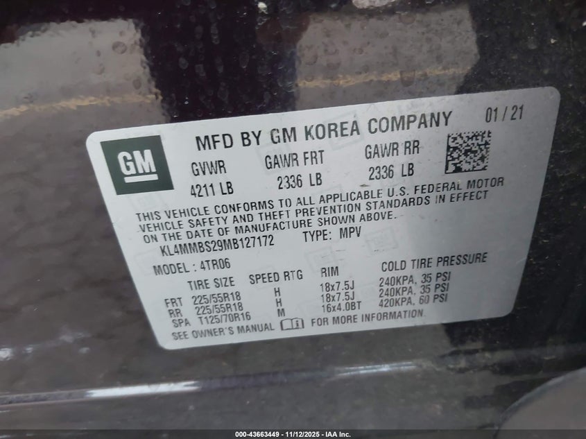 2021 Buick Encore Gx Fwd Preferred VIN: KL4MMBS29MB127172 Lot: 43663449