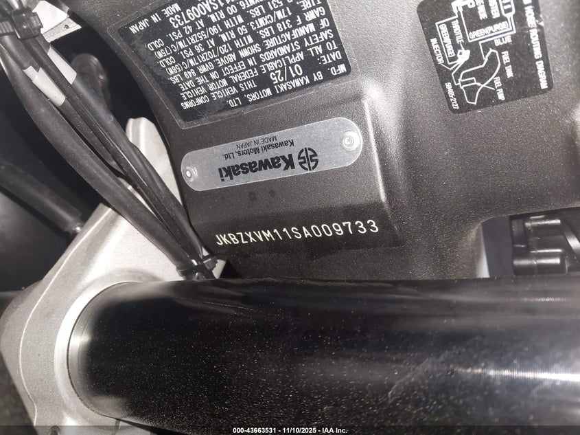 2025 Kawasaki Zx1002 M VIN: JKBZXVM11SA009733 Lot: 43663531