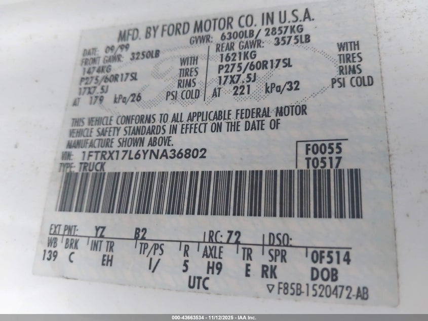 1FTRX17L6YNA36802 2000 FORD F-150 photo no. 9