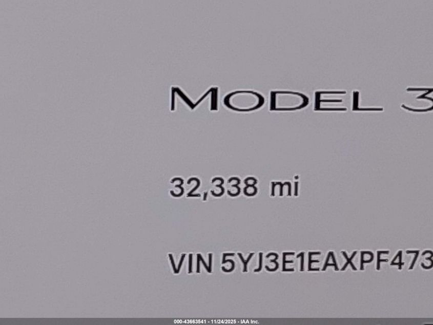 2023 Tesla Model 3 Rear-Wheel Drive VIN: 5YJ3E1EAXPF473910 Lot: 43663541