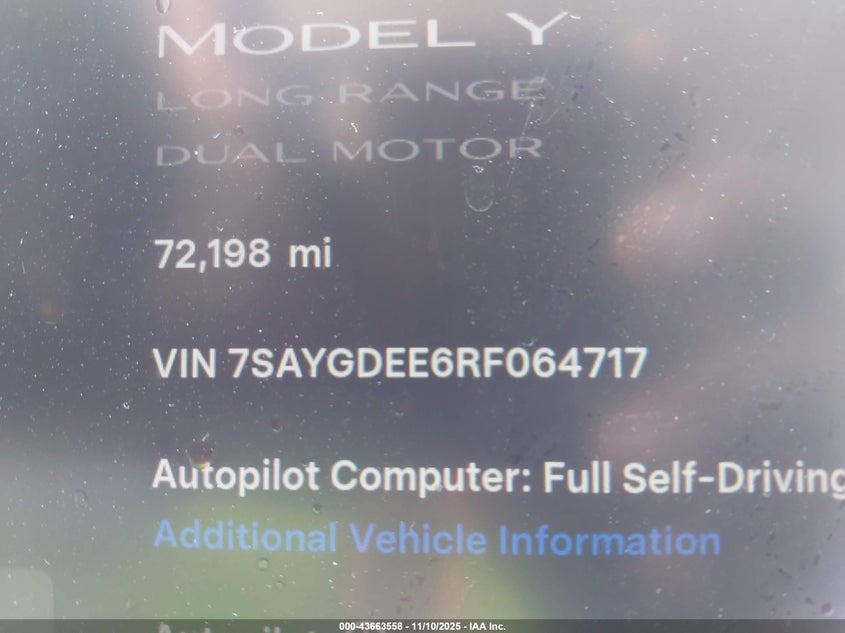 2024 Tesla Model Y Long Range Dual Motor All-Wheel Drive VIN: 7SAYGDEE6RF064717 Lot: 43663558