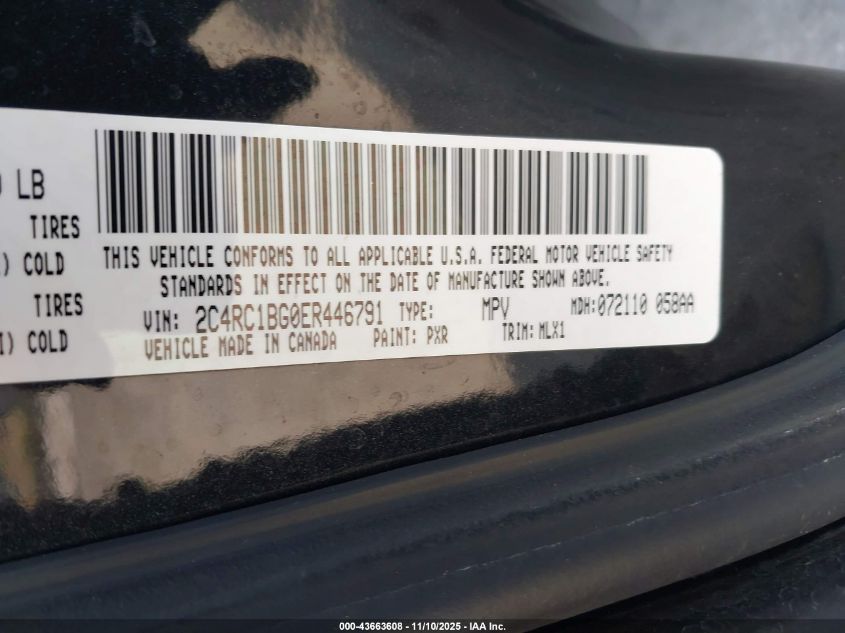 2014 Chrysler Town & Country Touring VIN: 2C4RC1BG0ER446791 Lot: 43663608