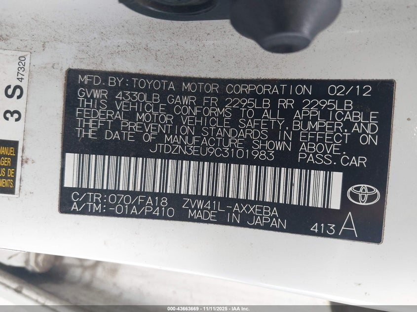JTDZN3EU9C3101983 2012 TOYOTA PRIUS V (+) photo no. 9